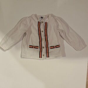 White Janie & Jack button down cardigan sweater with orange and navy Stripes